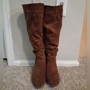 Time and Tru Women's Over-the-Knee Suede Boots in Brown